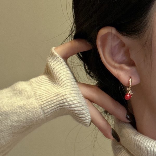 Wholesale 925 Sterling Silver Red Bean Earrings - Image 5