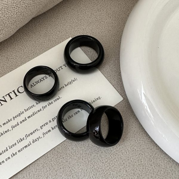 Natural Gemstone Black Agate Round Ring - Image 2