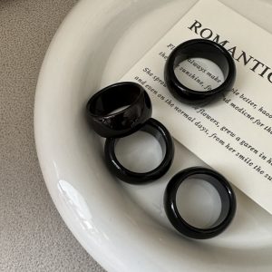 Natural Gemstone Black Agate Round Ring