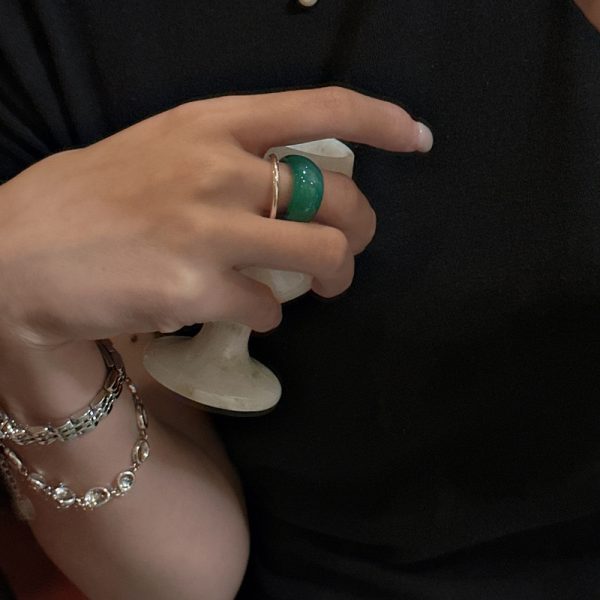 Natural Gemstone Green Agate Ring - Image 5