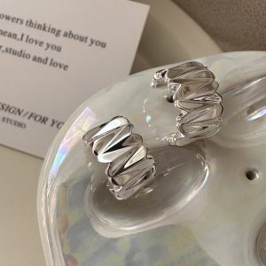 Wholesale 925 Sterling Silver Chunky Pleated Earrings