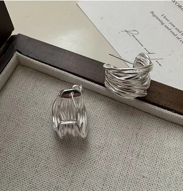 Wholesale 925 Sterling Silver Heavy Multi-layer Line Earrings - Image 2
