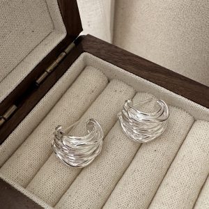 Wholesale 925 Sterling Silver Heavy Multi-layer Line Earrings