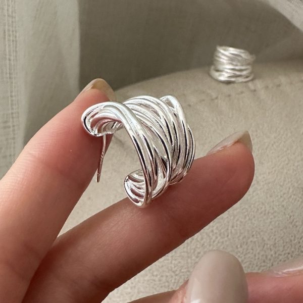 Wholesale 925 Sterling Silver Heavy Multi-layer Line Earrings - Image 3