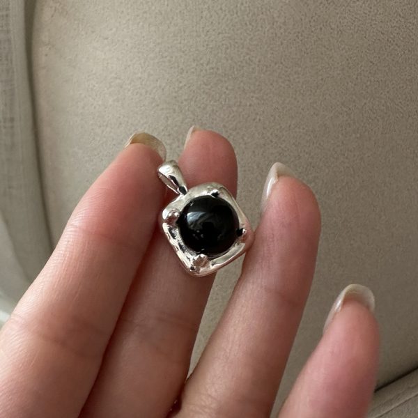 Wholesale 925 Sterling Silver Black Agate Pendant