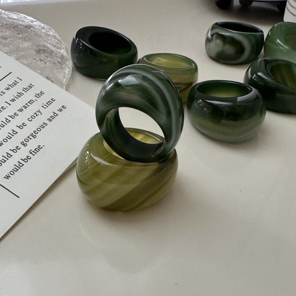 Natural Gemstone Chunky Green Agate Ring - Image 2