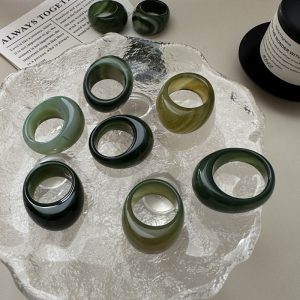 Natural Gemstone Chunky Green Agate Ring