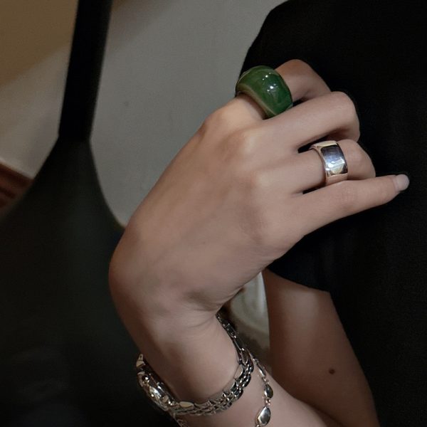 Natural Gemstone Chunky Green Agate Ring - Image 3