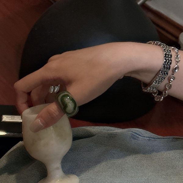 Natural Gemstone Chunky Green Agate Ring - Image 5