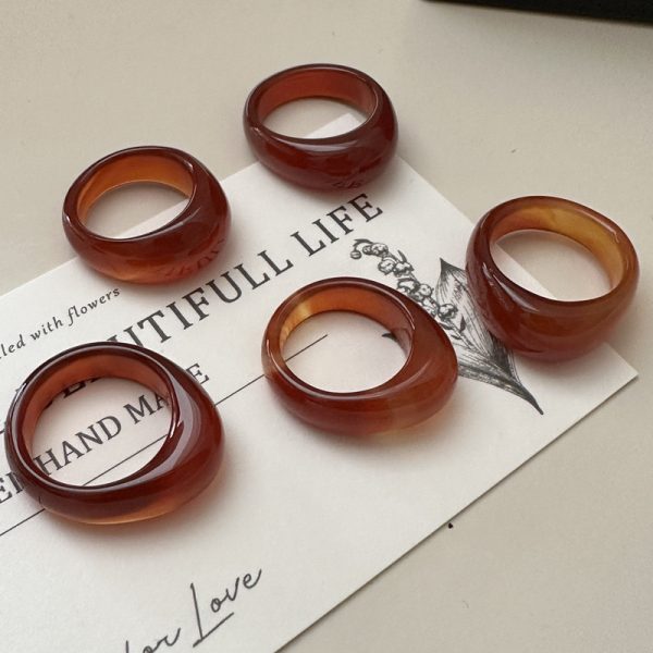 Natural Gemstone Red Agate Ring - Image 3