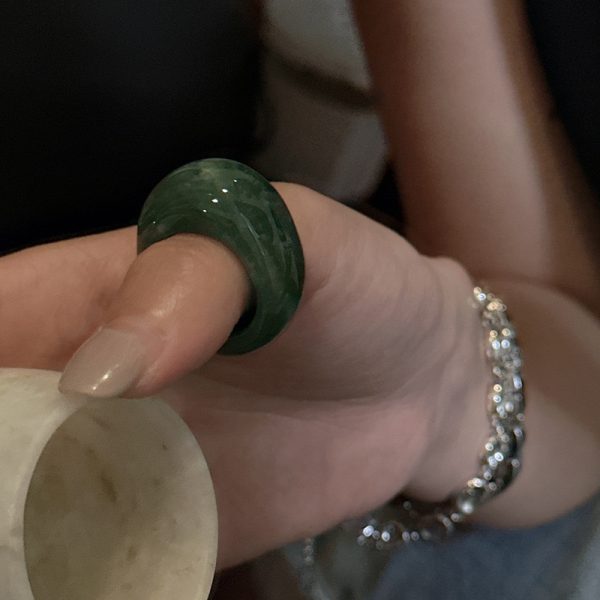 Natural Gemstone Indian Green Agate Ring - Image 5
