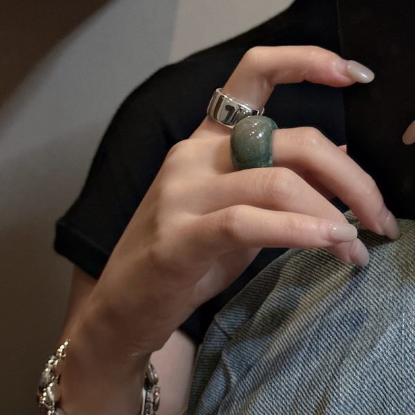 Natural Gemstone Indian Green Agate Ring - Image 6