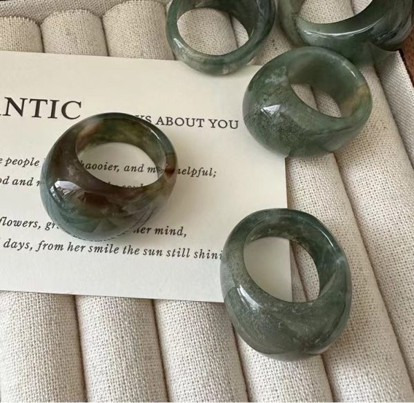 Natural Gemstone Indian Green Agate Ring - Image 2