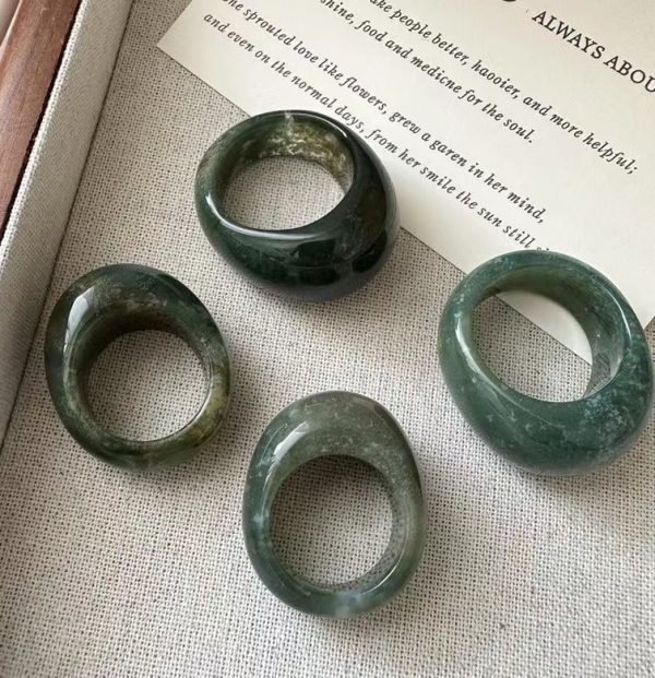 Natural Gemstone Indian Green Agate Ring - Image 3