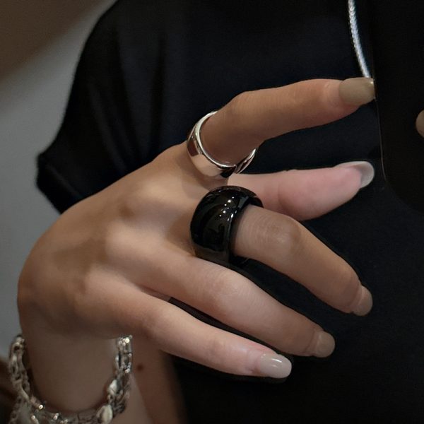 Natural Gemstone Black Agate Ring - Image 5
