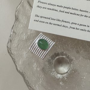 Wholesale 925 Sterling Silver Chunky Green Agate Ring
