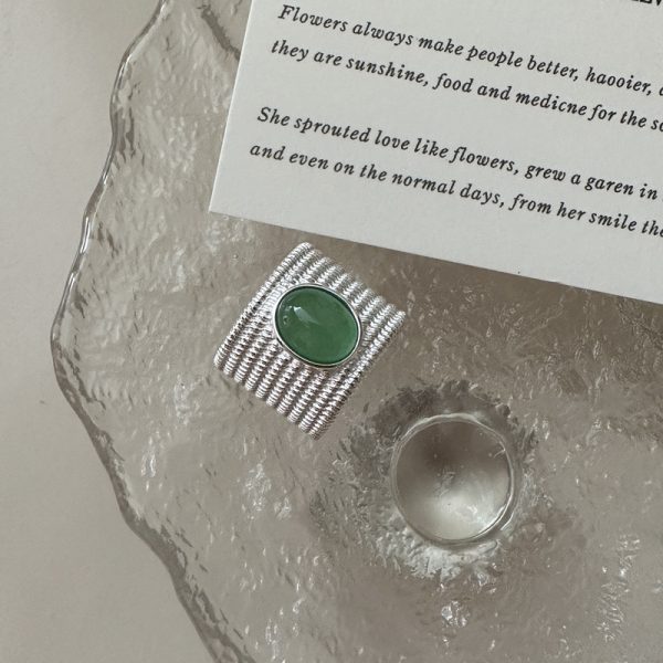 Wholesale 925 Sterling Silver Chunky Green Agate Ring