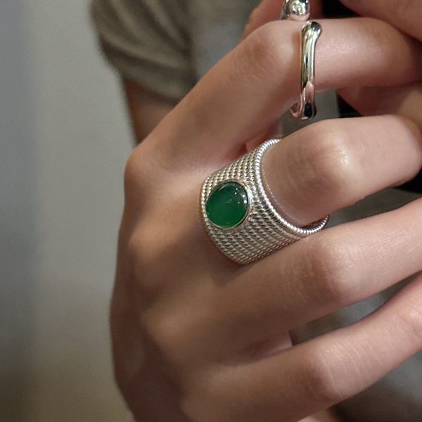 Wholesale 925 Sterling Silver Chunky Green Agate Ring - Image 3
