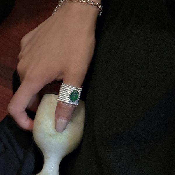 Wholesale 925 Sterling Silver Chunky Green Agate Ring - Image 4