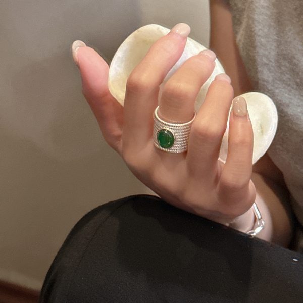 Wholesale 925 Sterling Silver Chunky Green Agate Ring - Image 5