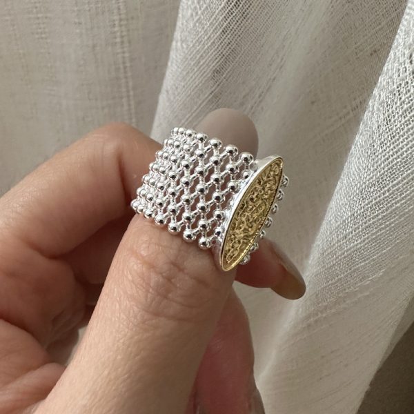 Wholesale 925 Sterling Silver Gold And Silver Mesh Ring - Image 3