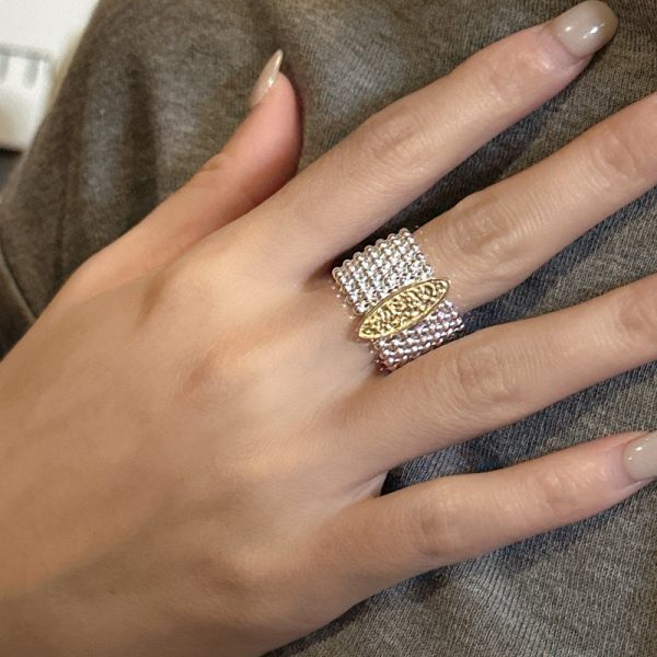 Wholesale 925 Sterling Silver Gold And Silver Mesh Ring - Image 5