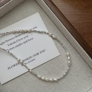 Wholesale 925 Sterling Silver Pearl Silver Piece Necklace
