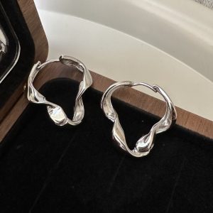 Wholesale 925 Sterling Silver Irregular Curved Buckle Earrings
