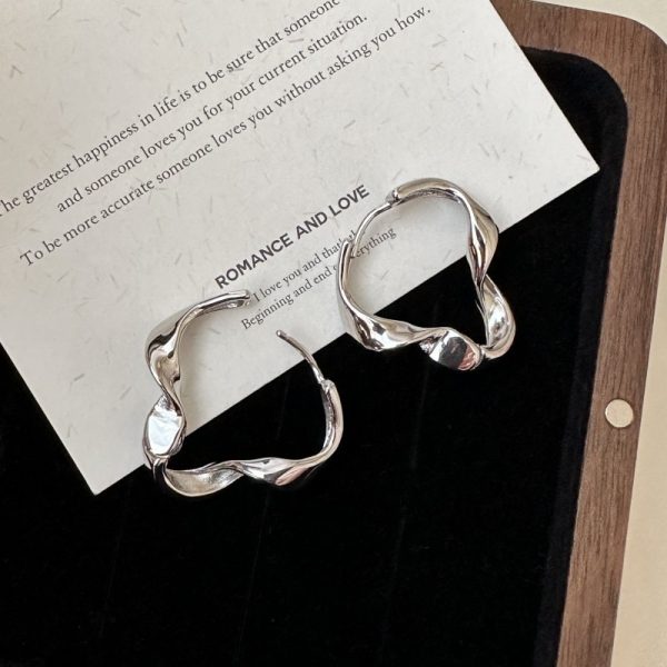 Wholesale 925 Sterling Silver Irregular Curved Buckle Earrings - Image 2