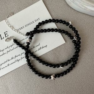 Wholesale 925 Sterling Silver Black Agate Butterfly Necklace