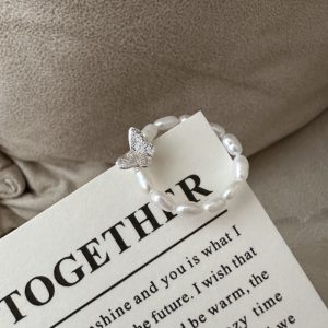 Wholesale 925 Sterling Silver Butterfly Pearl Ring