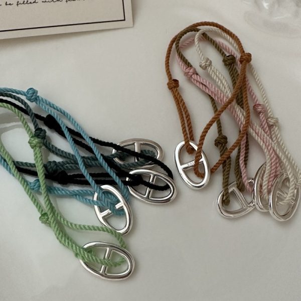 Wholesale 925 Sterling Silver Pig Nose Colorful Adjustable  Cord Bracelet - Image 2