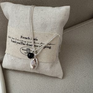 Wholesale 925 Sterling Silver Hexagram Black Agate Necklace