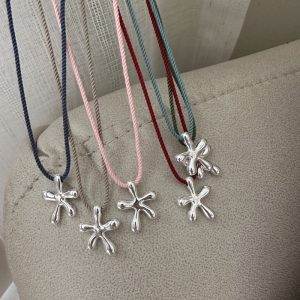 Wholesale 925 Sterling Silver Colorful Cord Starfish Necklace