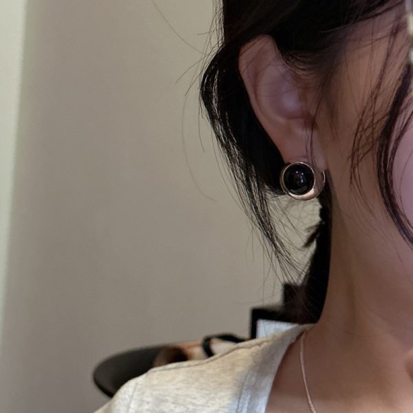 Wholesale 925 Sterling Silver Black Agate Buckle Earrings - Image 4