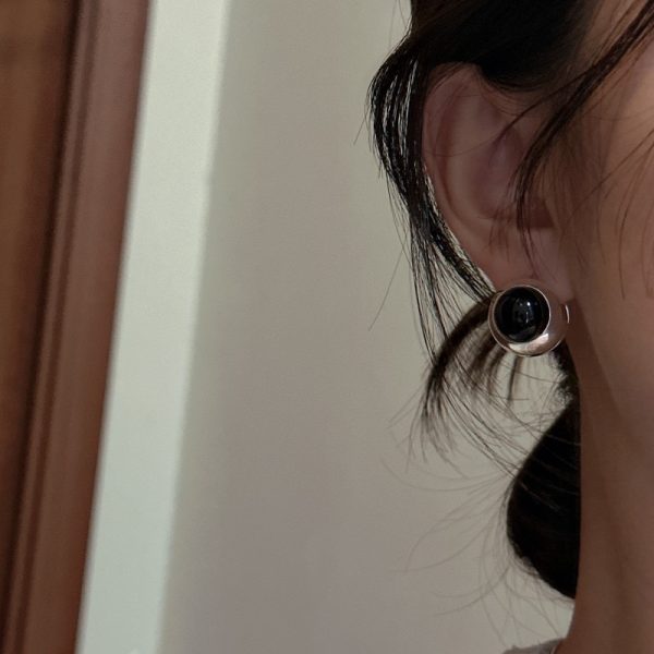 Wholesale 925 Sterling Silver Black Agate Buckle Earrings - Image 6