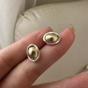 Wholesale 925 Sterling Silver With Gold Bean Earrings