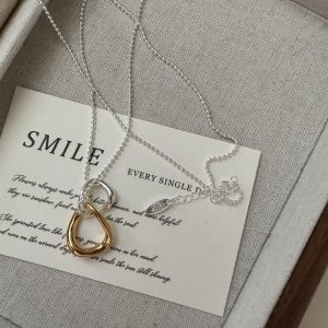 Wholesale 925 Sterling Silver Double Ring Necklace