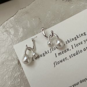 Wholesale 925 Sterling Silver Hanging Pearl Stud Earrings
