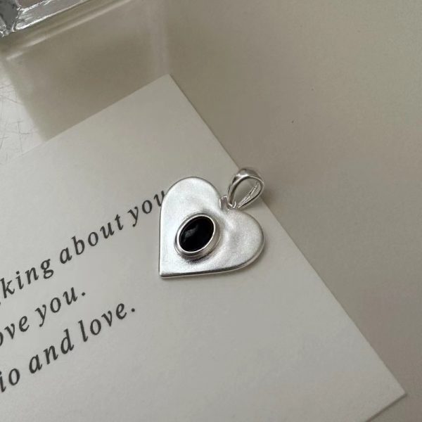 Wholesale 925 Sterling Silver Black Agate Frosted Love Earrings & Ring & Pendant - Image 2