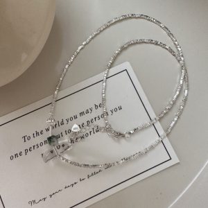 Wholesale 925 Sterling Silver Broken Silver White Crystal Necklace