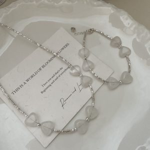 Wholesale 925 Sterling Silver White Agate Bow Necklace & bracelet