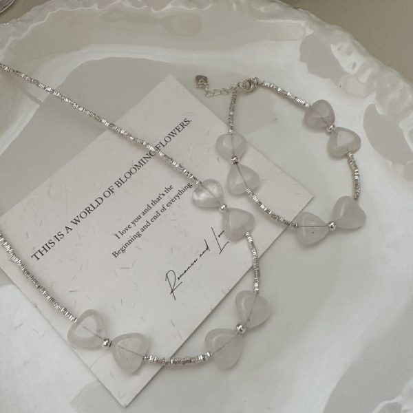 Wholesale 925 Sterling Silver White Agate Bow Necklace & bracelet
