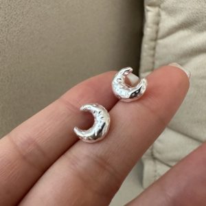 Wholesale 925 Sterling Silver Textured Moon Stud Earrings