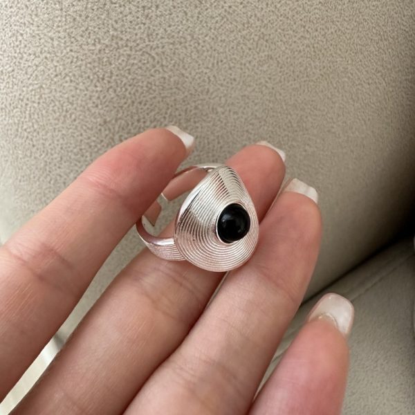 Wholesale 925 Sterling Silver Black Agate Round Ring - Image 2