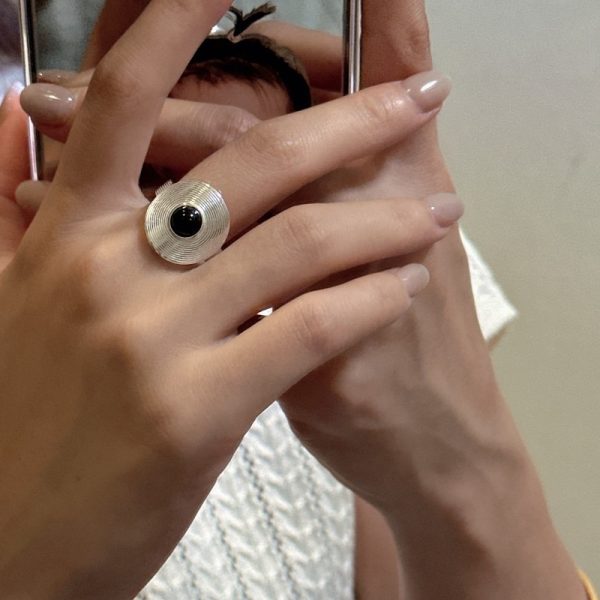 Wholesale 925 Sterling Silver Black Agate Round Ring - Image 4