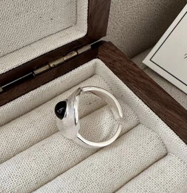 Wholesale 925 Sterling Silver Black Agate Round Ring - Image 3