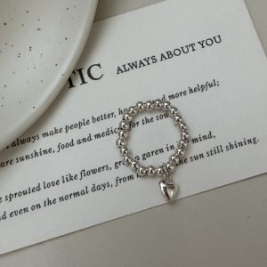 Wholesale 925 Sterling Silver Love Beaded Elastic Ring