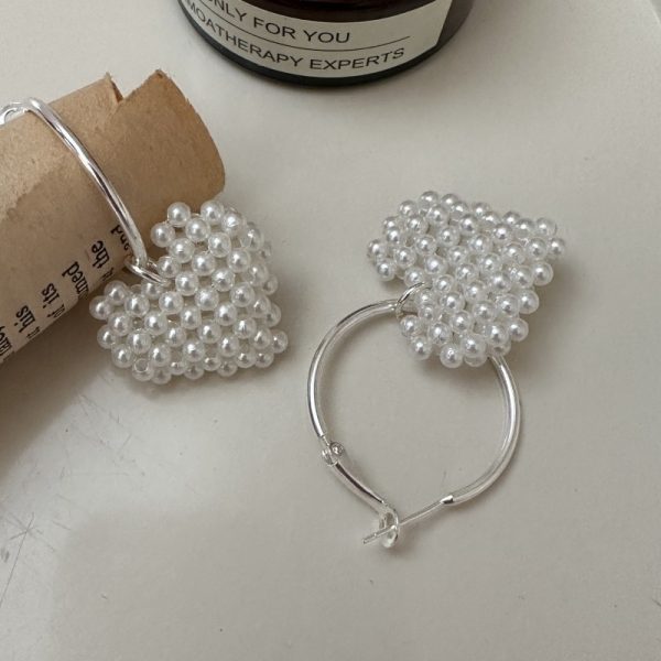 Wholesale 925 Sterling Silver Pearl Heart Earrings