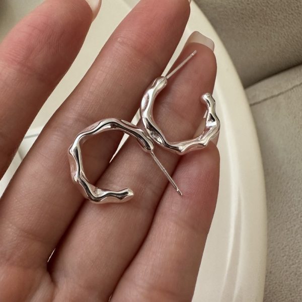 Wholesale 925 Sterling Silver Pleated Hoop Earrings - Image 2